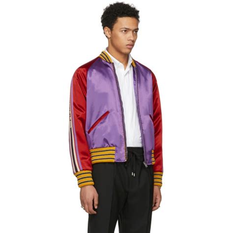 Gucci: Purple 'Blind For Love' Tiger Bomber Jacket 